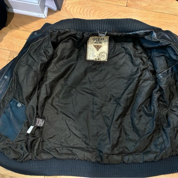 GUESS USA Dark Faux Leather Bomber Jacket - Picture 2 of 7